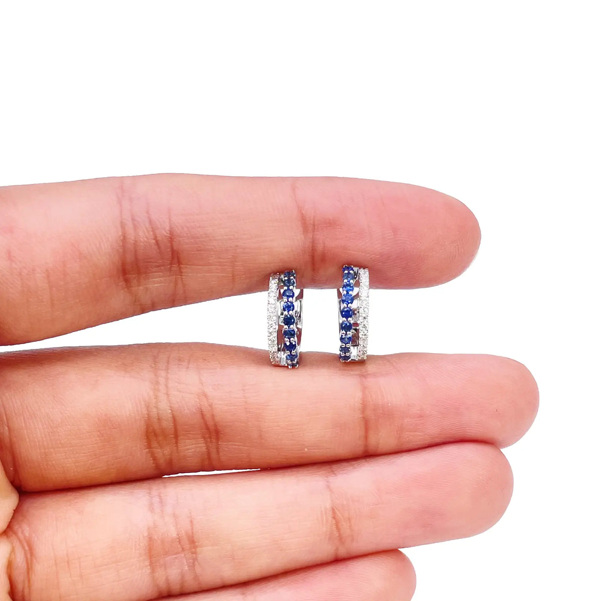 18ct Gold Diamond & Sapphire Hoop Natural 0.40ct Huggies Earrings 9mm Diameter  Diamond earring