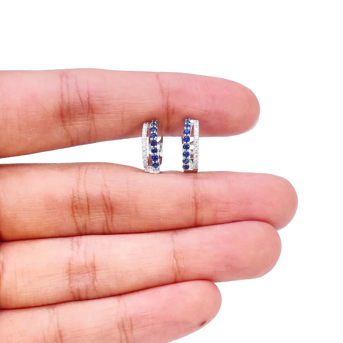 18ct Gold Diamond & Sapphire Hoop Natural 0.40ct Huggies Earrings 9mm Diameter  Diamond earring