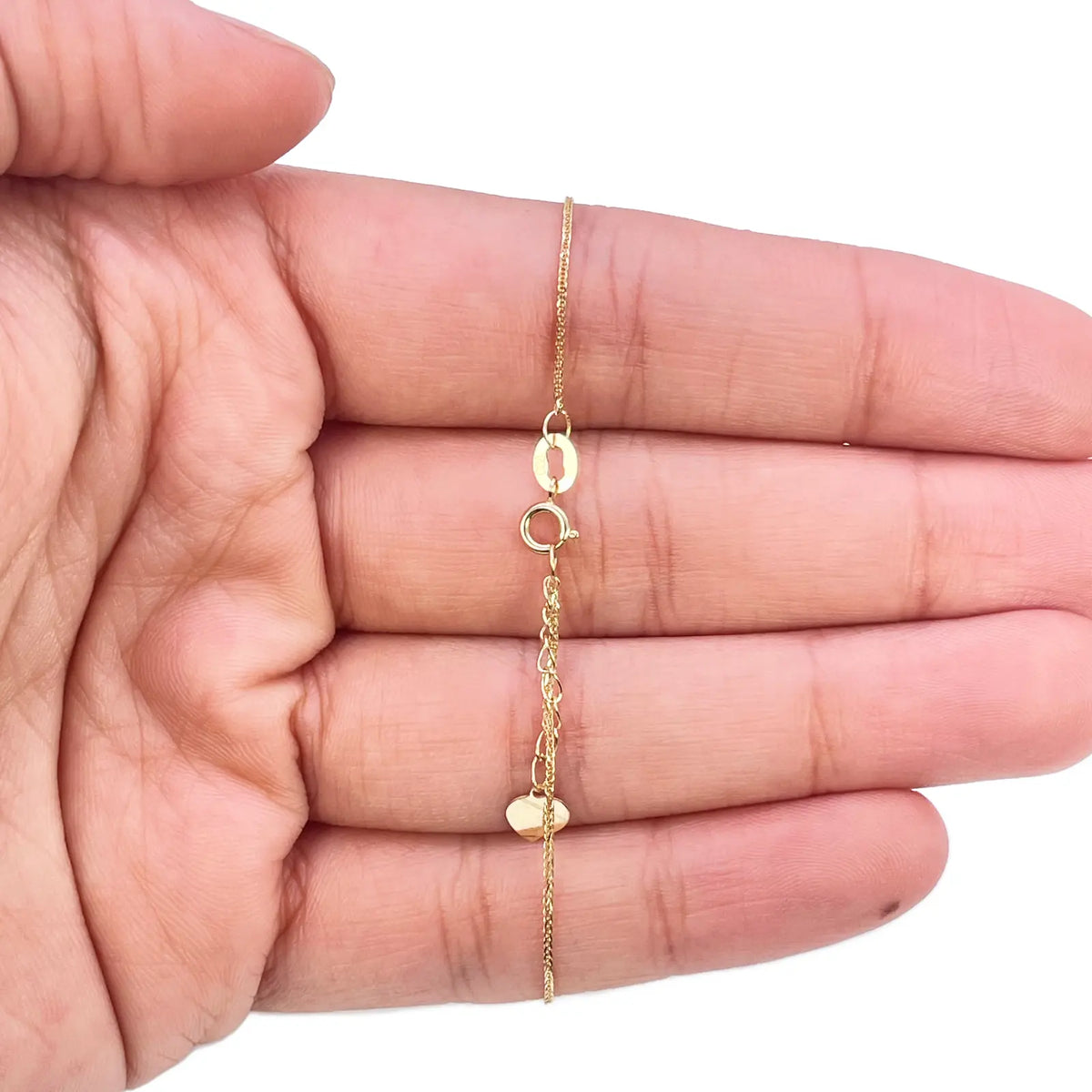18ct Gold Heart Bracelet High Polished Beads Spiga Chain 7.5 Inches 