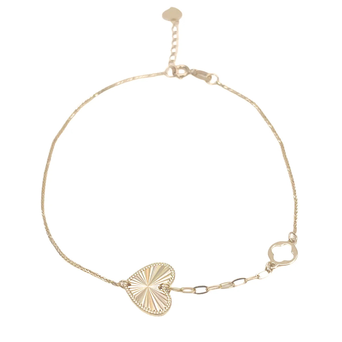 18ct Gold Heart Bracelet High Polished Spiga Chain 7.5 Inches 
