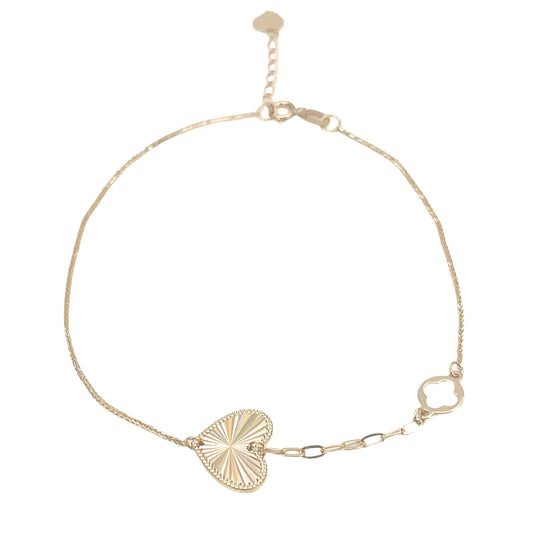 18ct Gold Heart Bracelet High Polished Spiga Chain 7.5 Inches 