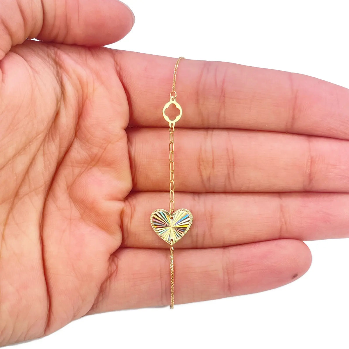 18ct Gold Heart Bracelet High Polished Spiga Chain 7.5 Inches 