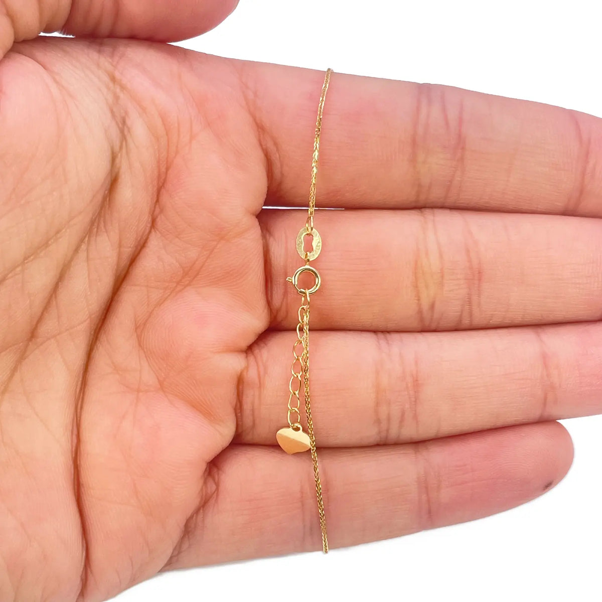 18ct Gold Heart Bracelet High Polished Spiga Chain 7.5 Inches 