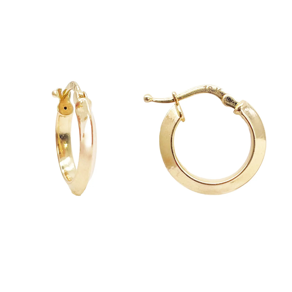 18ct Gold Hoop High Polished Diamond Cut Huggie Earrings 10.5mm Diameter  Gold earring