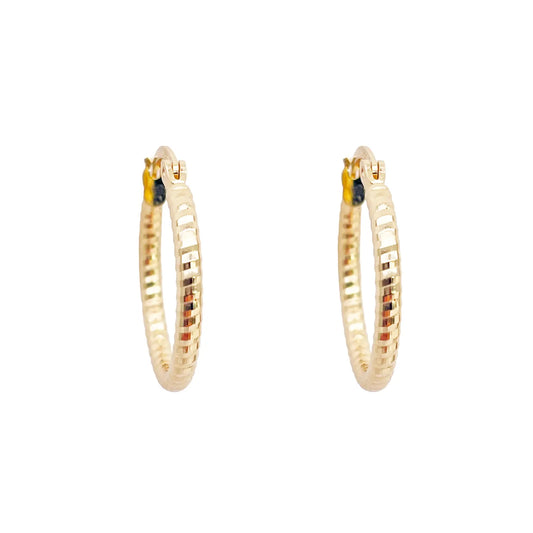 18ct Gold Hoop High Polished Diamond Cut Huggie Earrings 15mm Diameter 