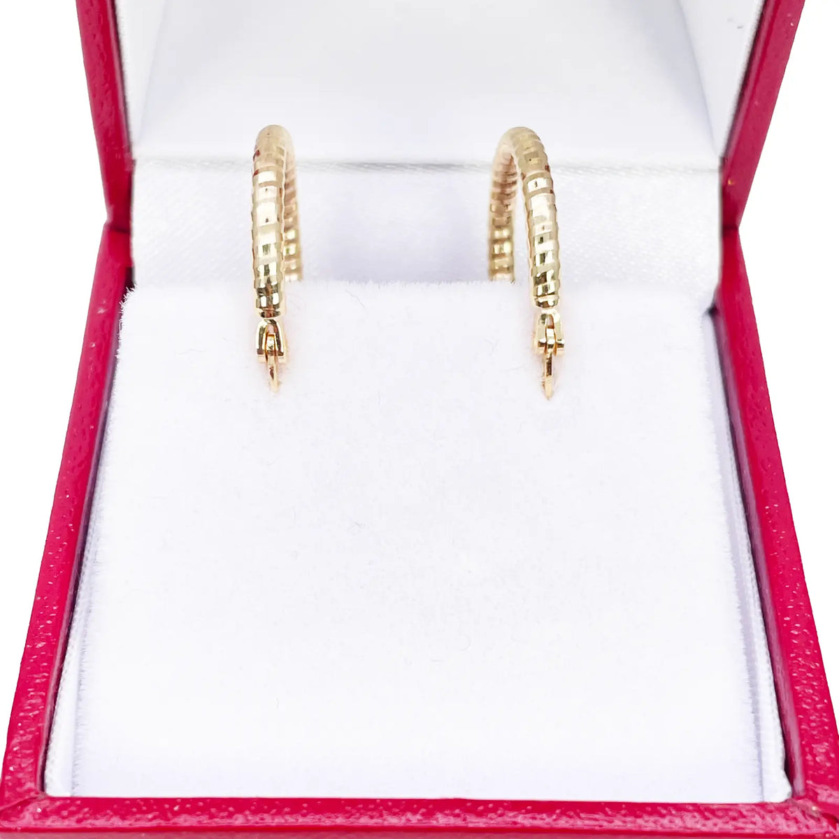 18ct Gold Hoop High Polished Diamond Cut Huggie Earrings 15mm Diameter 