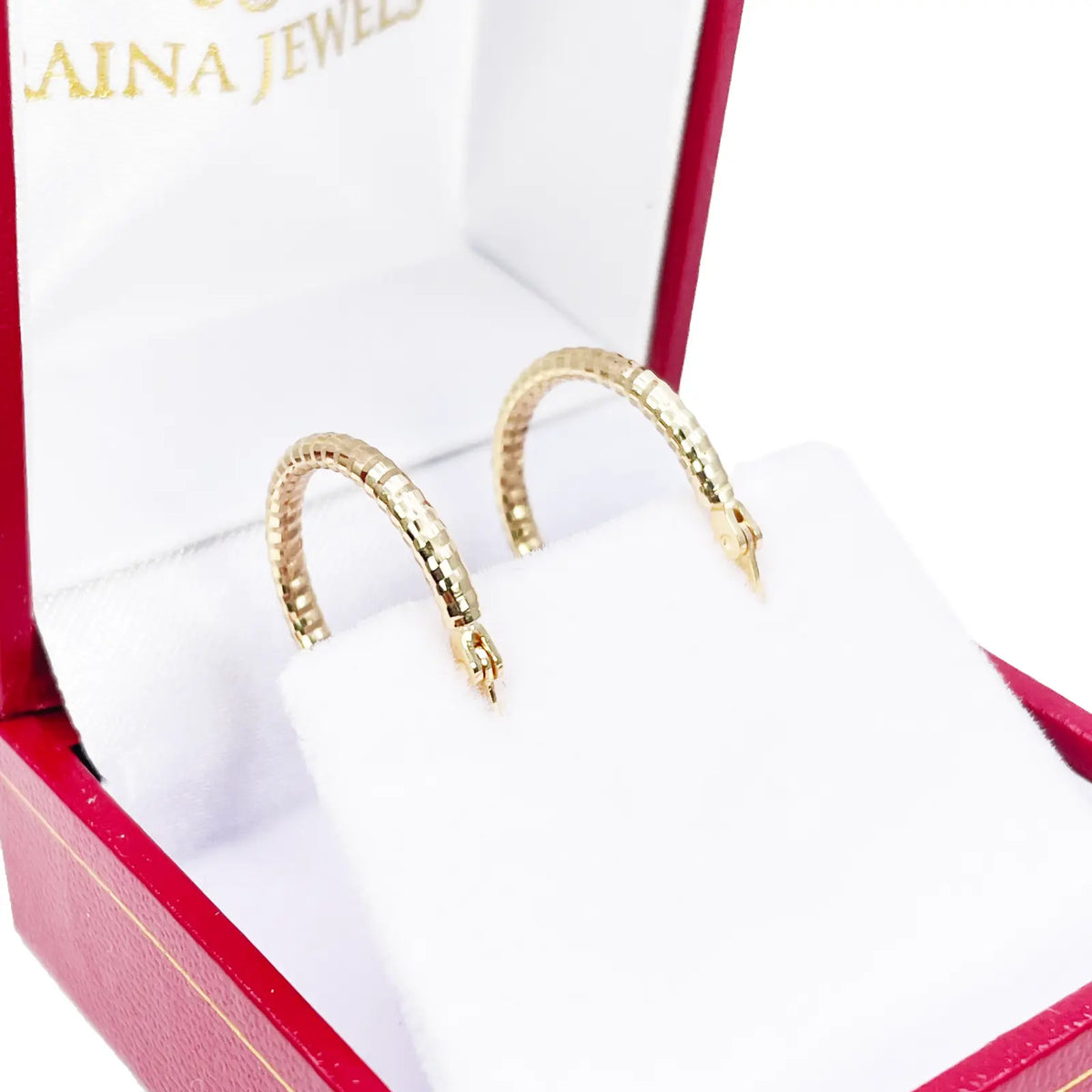 18ct Gold Hoop High Polished Diamond Cut Huggie Earrings 15mm Diameter 