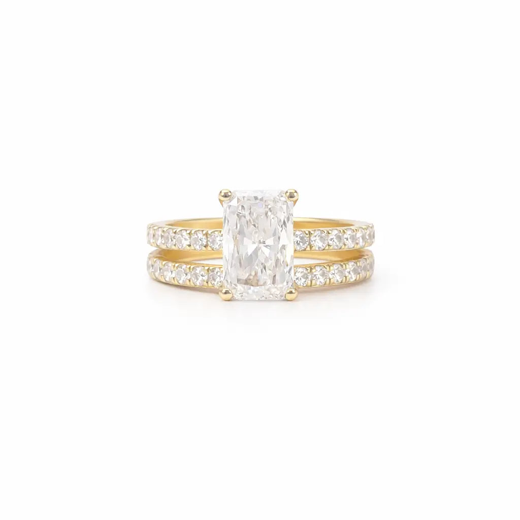 18ct Gold IGI Certified Lab-Grown Radiant Diamond Ring with Hidden Halo, 3.30ct  Diamond Ring