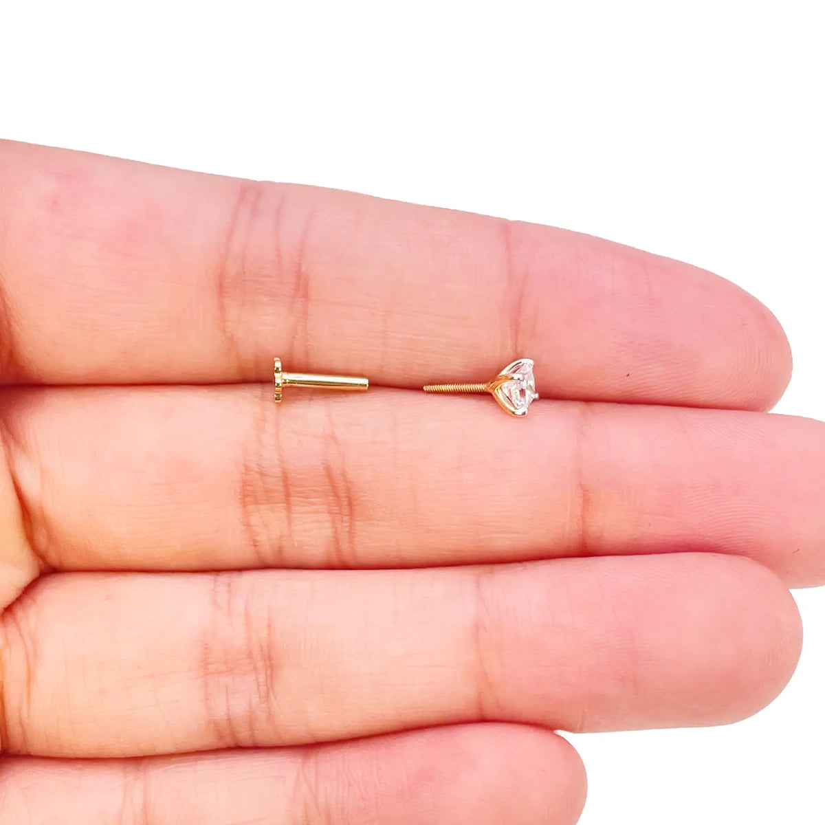 18ct Gold Natural Princess Diamond Nose Stud Pin 0.20ct 4 Claw Certified  Body Piercing