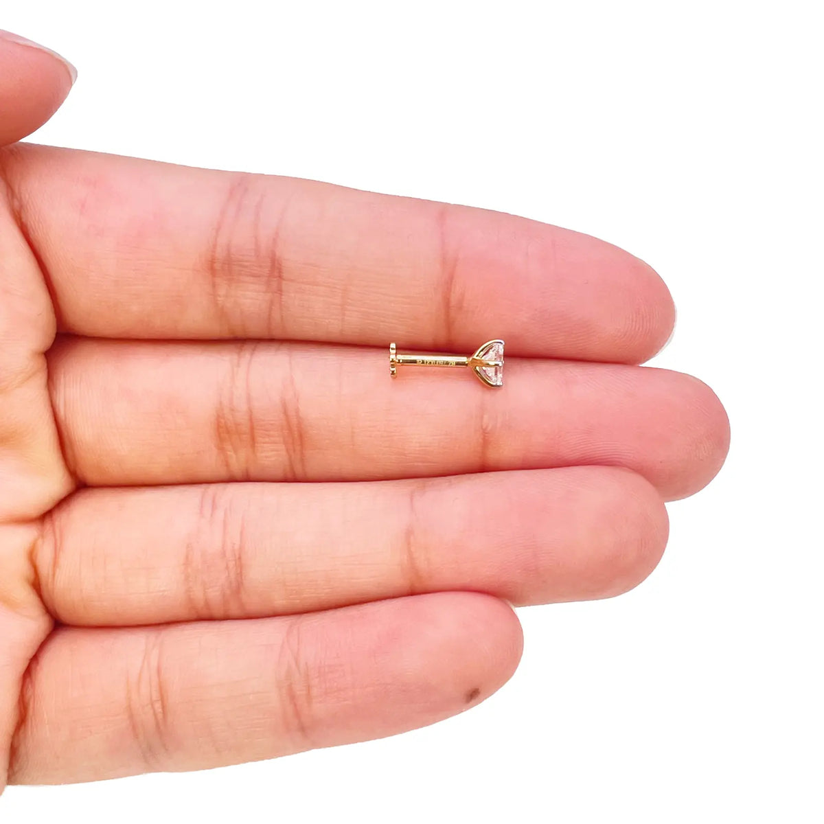 18ct Gold Natural Princess Diamond Nose Stud Pin 0.20ct 4 Claw Certified  Body Piercing