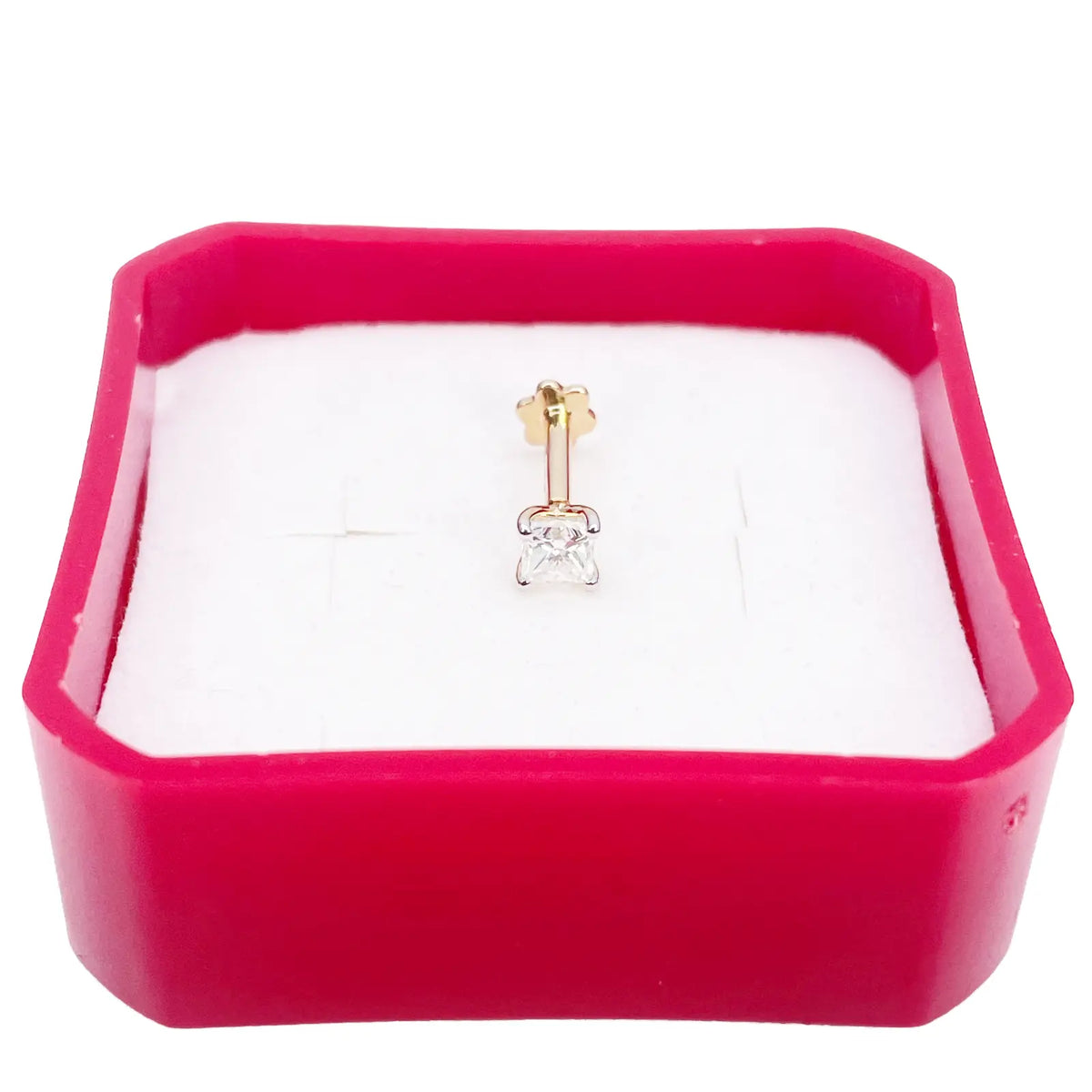 18ct Gold Natural Princess Diamond Nose Stud Pin 0.20ct 4 Claw Certified  Body Piercing