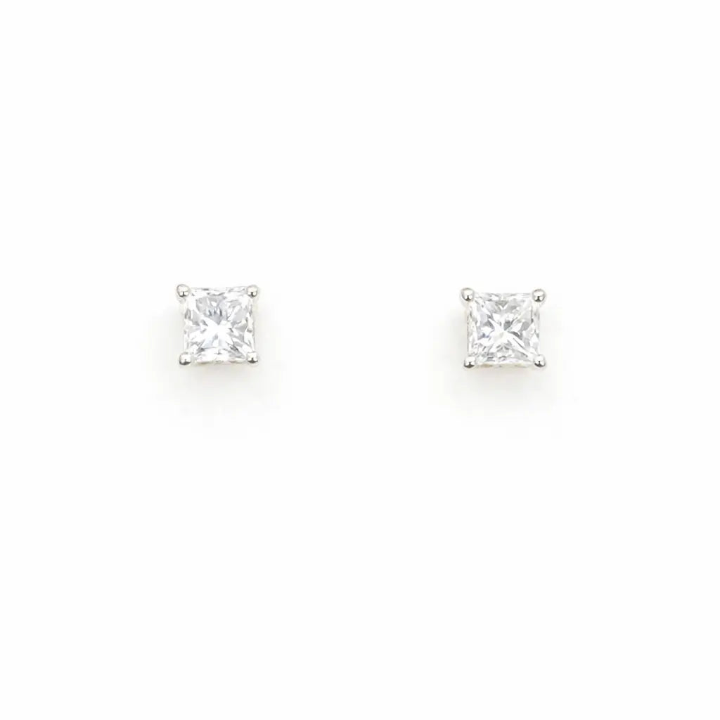 18ct Gold Natural Princess Diamond Stud Earrings 0.40ct 4 Claw Certified  Diamond earring