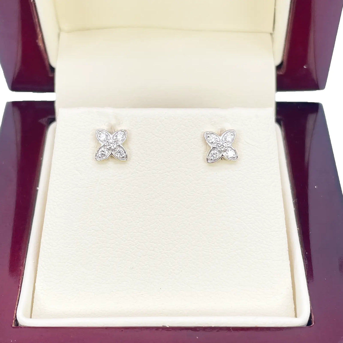 18ct Gold Natural Round Diamond Flower Childrens Stud Earrings 0.14ct 