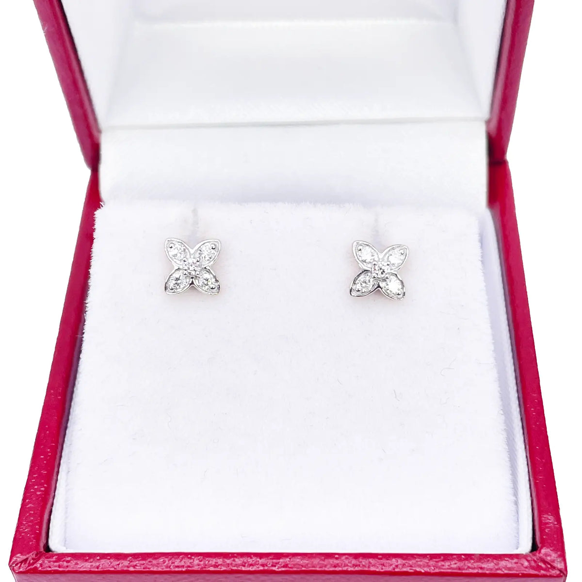 18ct Gold Natural Round Diamond Flower Childrens Stud Earrings 0.14ct 