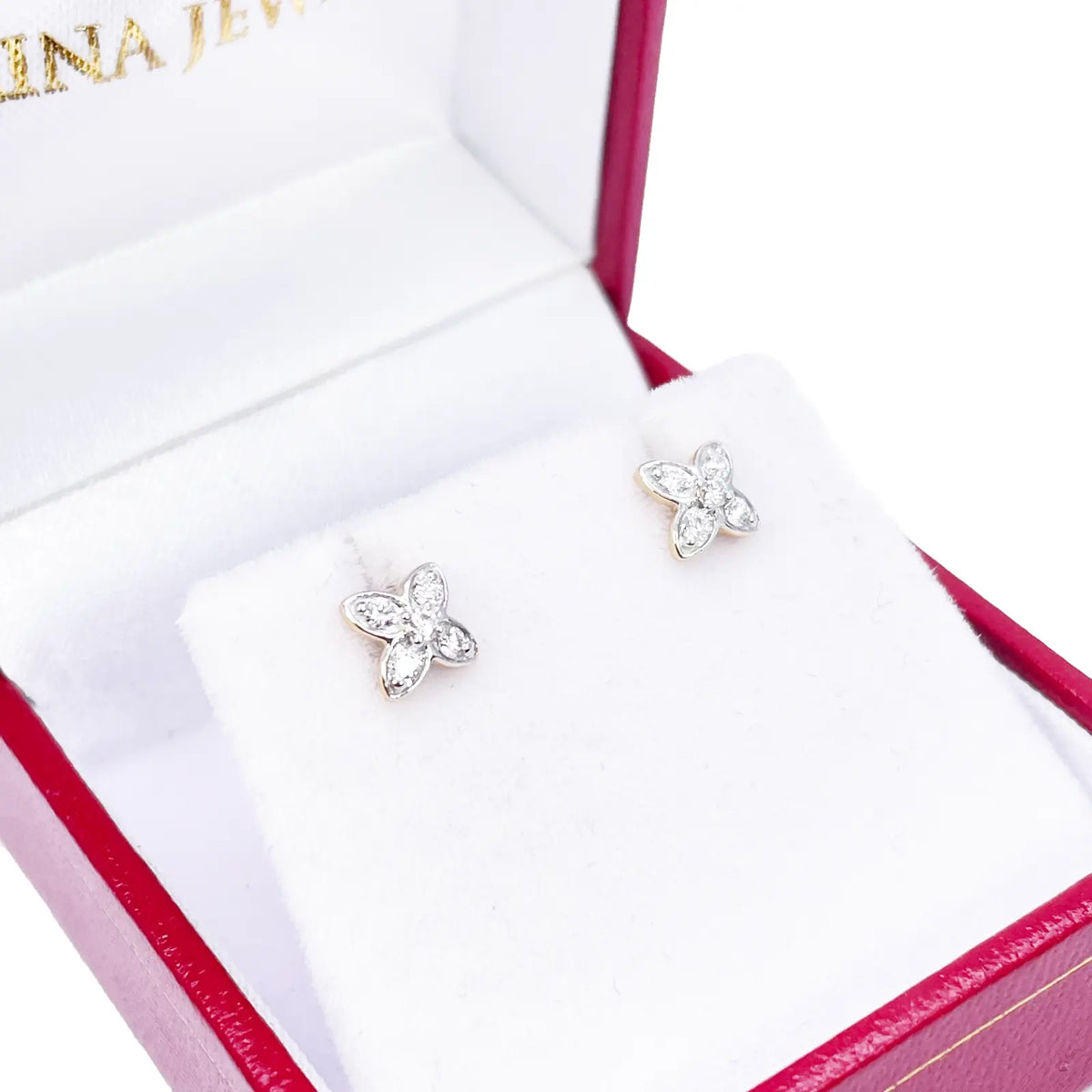 18ct Gold Natural Round Diamond Flower Childrens Stud Earrings 0.14ct 