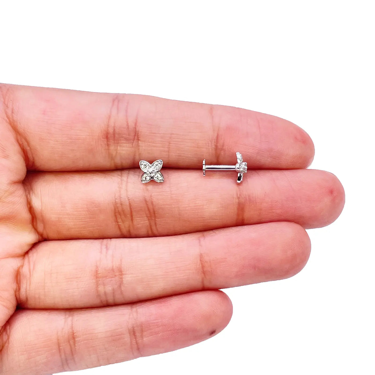 18ct Gold Natural Round Diamond Flower Childrens Stud Earrings 0.14ct 