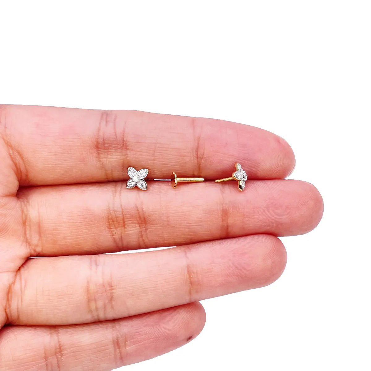 18ct Gold Natural Round Diamond Flower Childrens Stud Earrings 0.14ct 