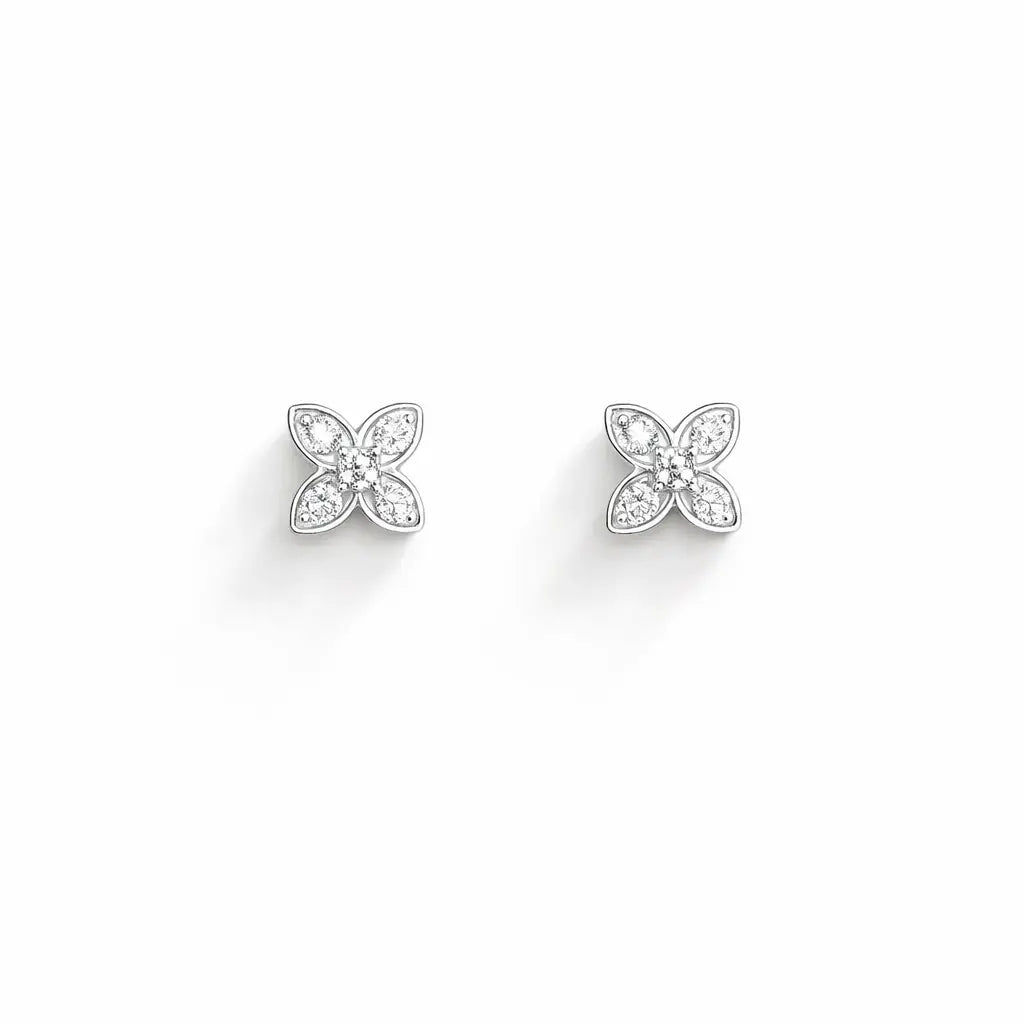 18ct Gold Natural Round Diamond Flower Childrens Stud Earrings 0.14ct  Children's diamond earring
