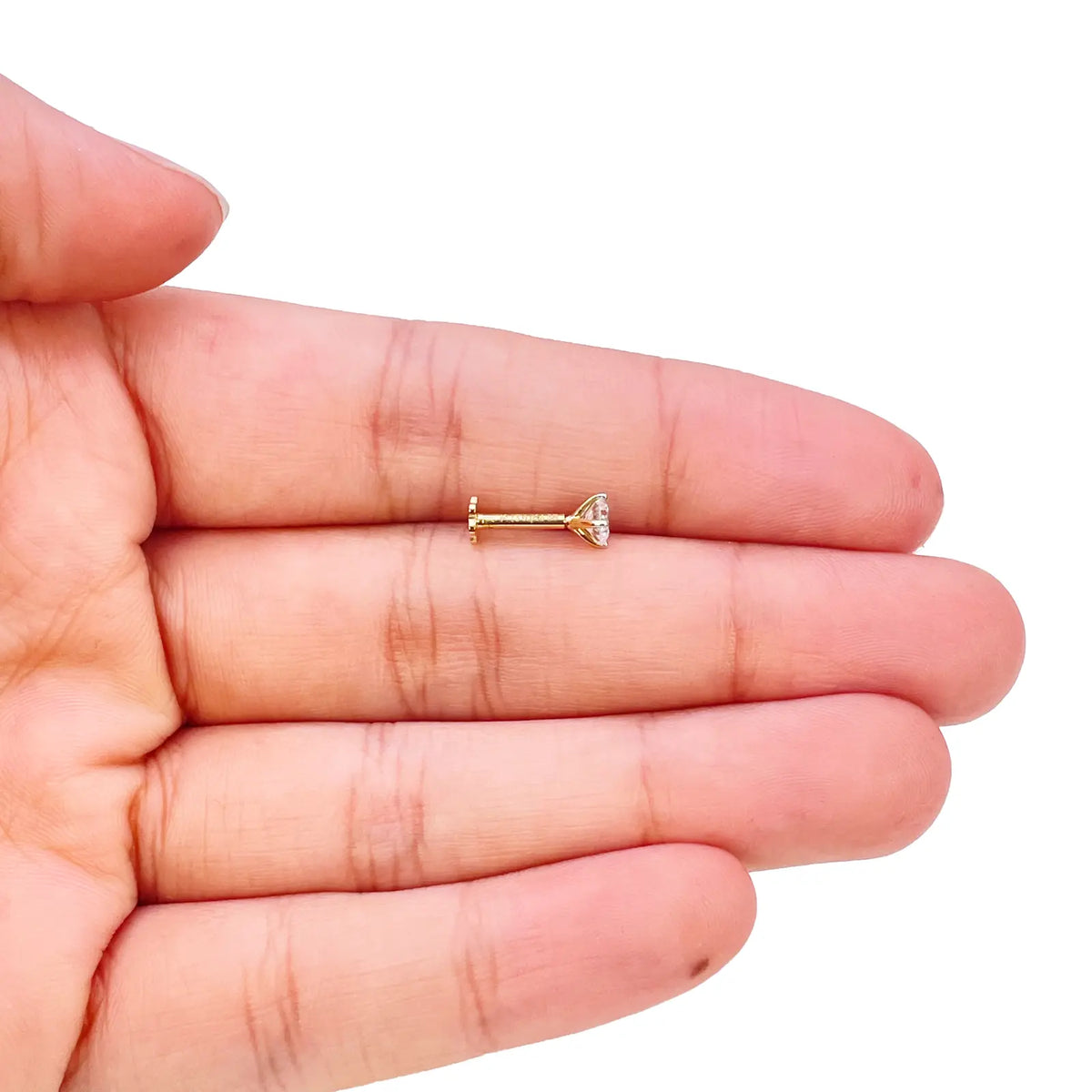 18ct Gold Natural Round Diamond Nose Stud Pin 0.20ct 4 Claw Certified 3.7mm Wide  Body Piercings