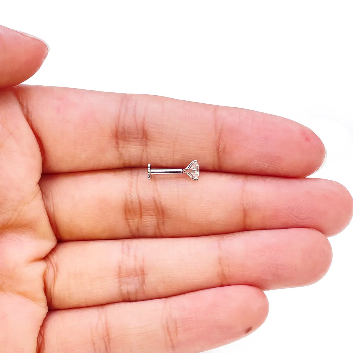 18ct Gold Natural Round Diamond Nose Stud Pin 0.20ct 4 Claw Certified 3.7mm Wide  Body Piercings