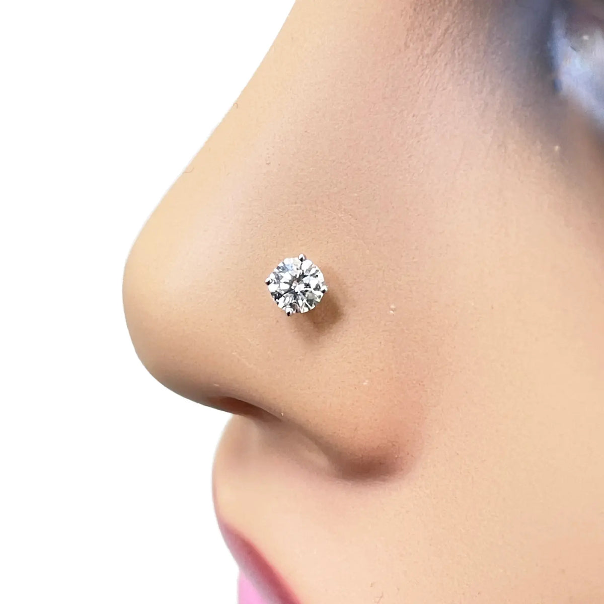 18ct Gold Natural Round Diamond Nose Stud Pin 0.20ct 4 Claw Certified 3.7mm Wide  Body Piercings