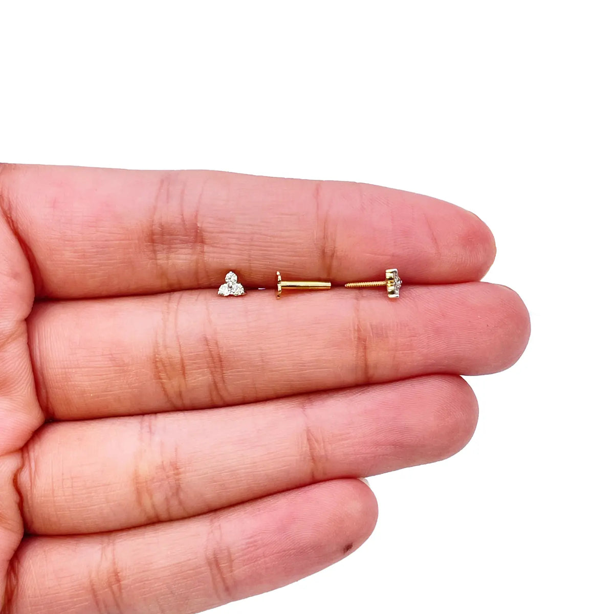 18ct Gold Natural Round Diamond Three Stone Children's Studs Earrings 0.10ct  Diamond Earrings