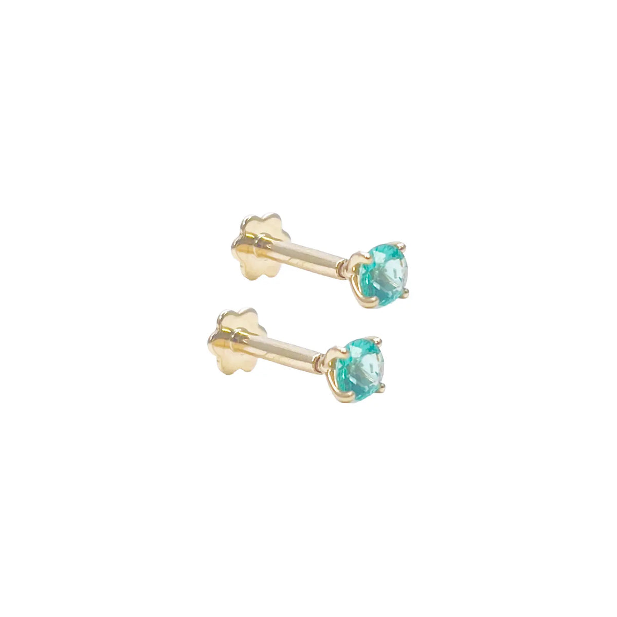 18ct Gold Natural Round Emerald 4-Claw Children's Earrings 0.20ct 2.9mm Width 