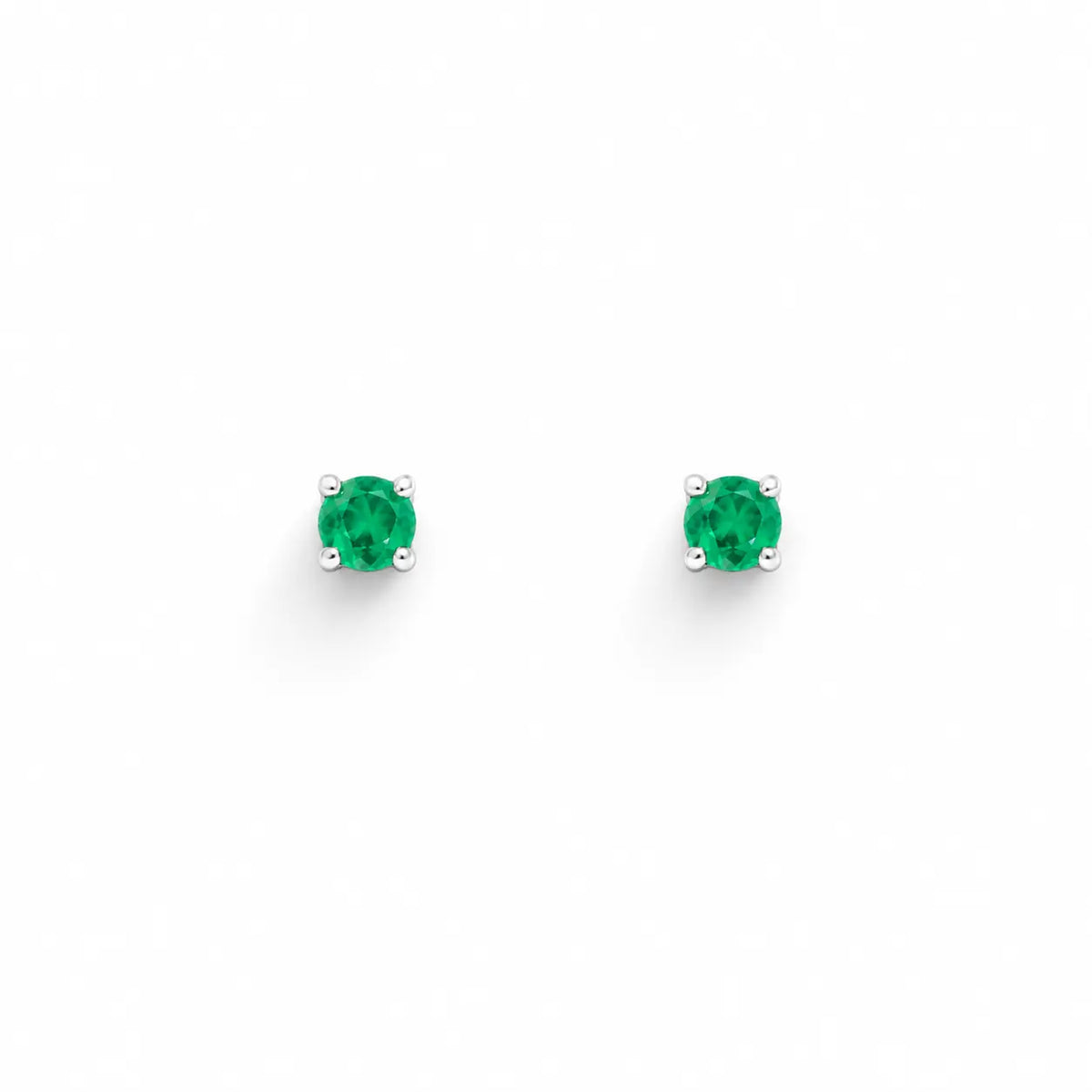 18ct Gold Natural Round Emerald 4-Claw Children's Earrings 0.20ct 2.9mm Width  Children's gold earring
