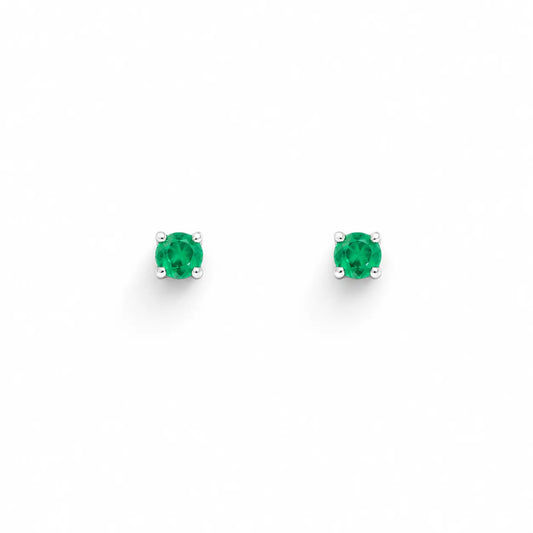 18ct Gold Natural Round Emerald 4-Claw Children's Earrings 0.20ct 2.9mm Width  Children's gold earring