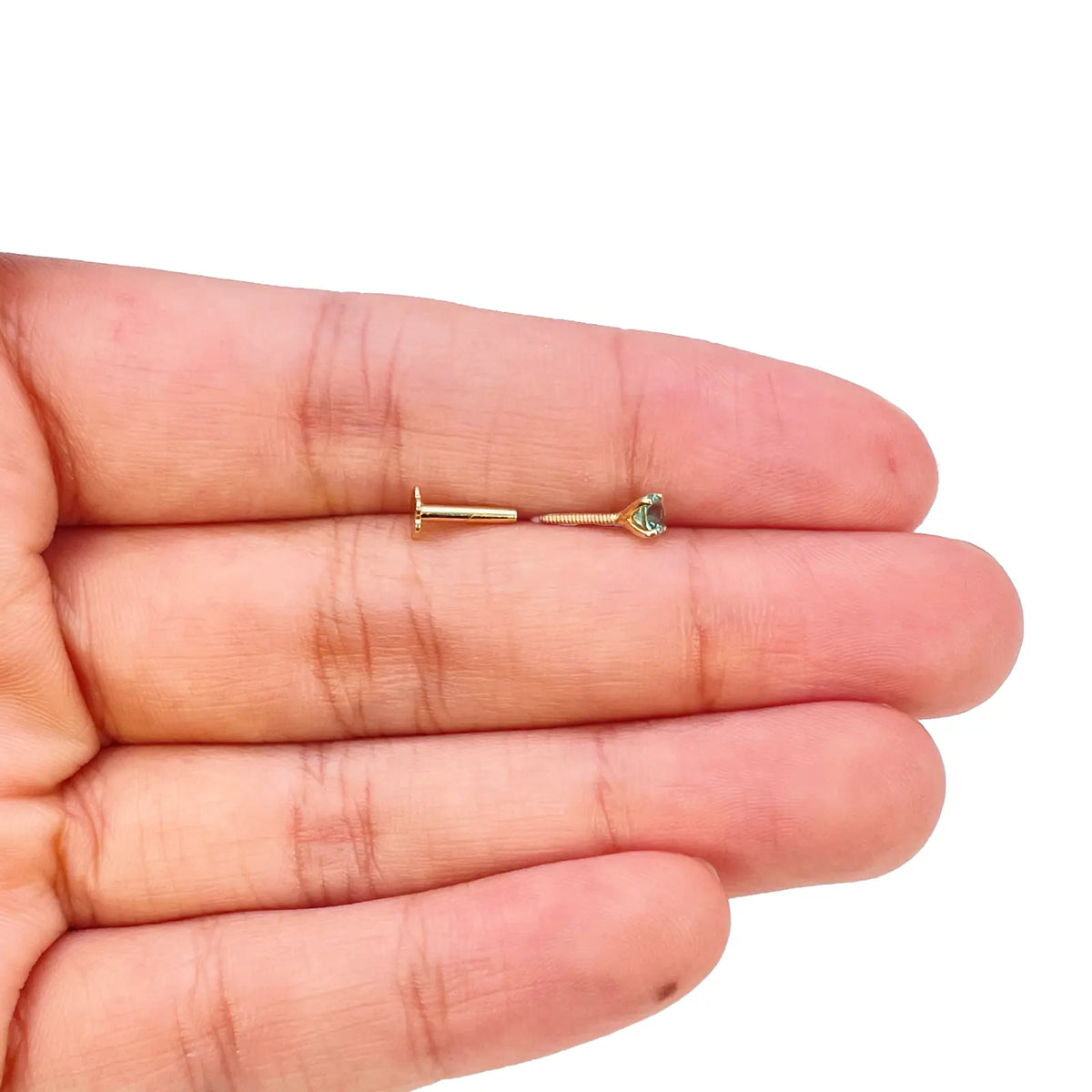 18ct Gold Natural Round Emerald 4-Claw Nose Stud Pin 0.10ct 2.9mm Width 