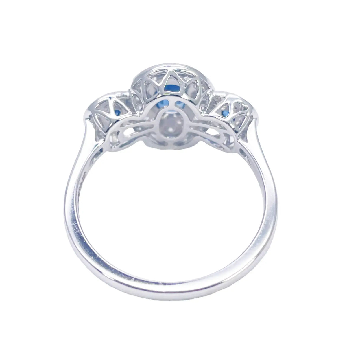 18ct Gold Natural Sapphire Diamond Halo Ring Round & Oval Cut 0.95ct  Diamond Ring