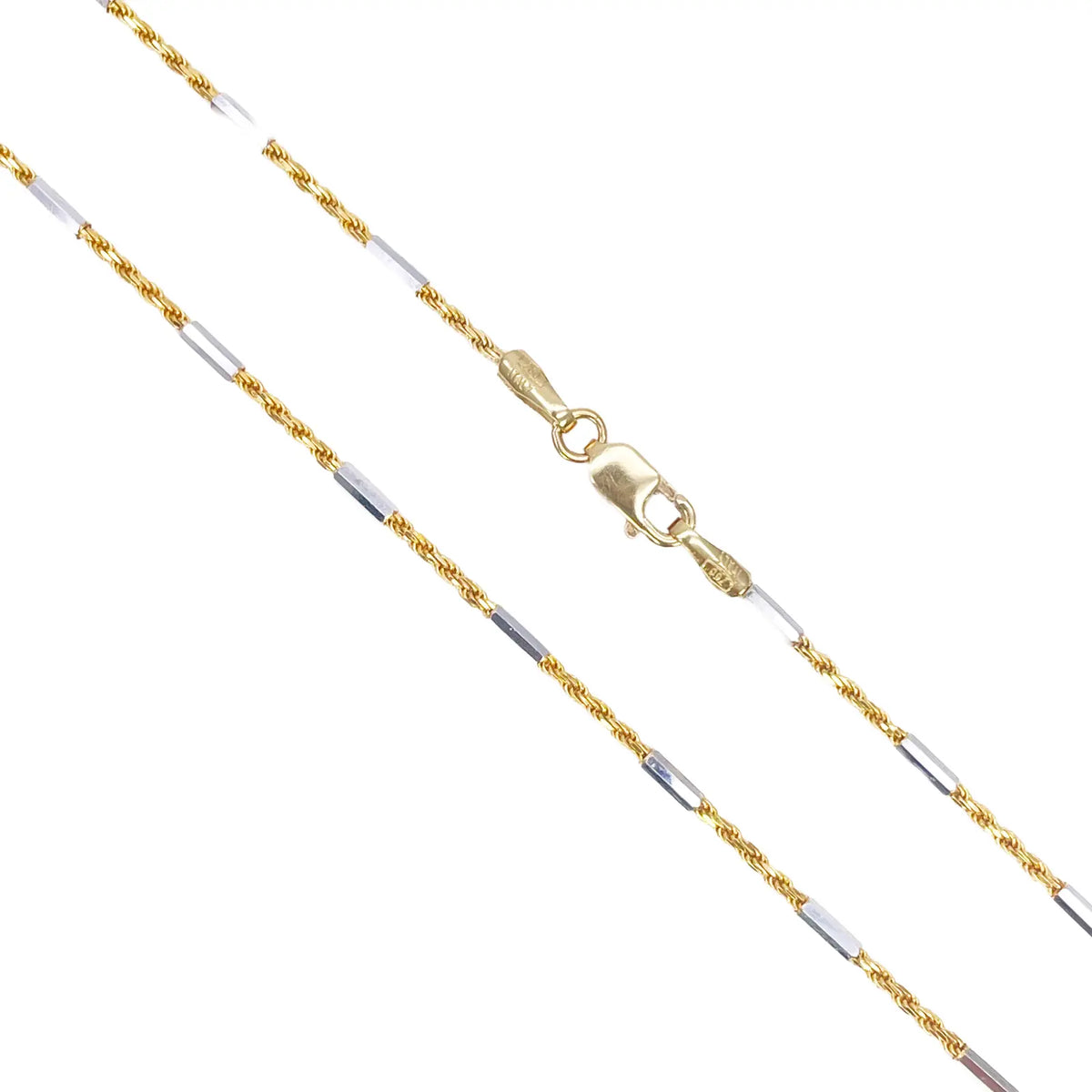 18ct Gold Rope Chain Two-Tone Bar Link Necklace 16 Inches 1.3mm Width 