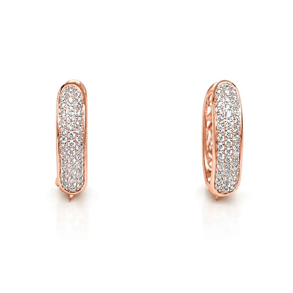 18ct Rose Gold 3 Row Diamond Pair Of Hoop Huggies Earrings 0.29ct  Diamond earring