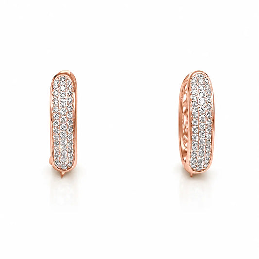 18ct Rose Gold 3 Row Diamond Pair Of Hoop Huggies Earrings 0.29ct  Diamond earring