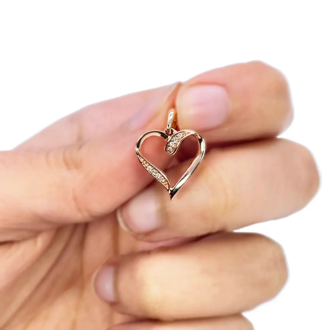 18ct Rose Gold Diamond Open Heart Pendant 0.03ct & 16 inches Chain Necklace 