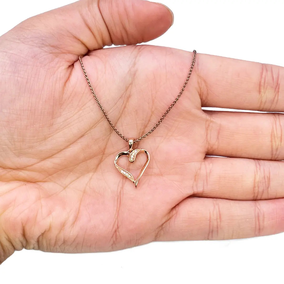 18ct Rose Gold Diamond Open Heart Pendant 0.03ct & 16 inches Chain Necklace 