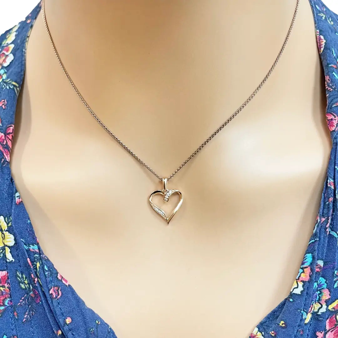 18ct Rose Gold Diamond Open Heart Pendant 0.03ct & 16 inches Chain Necklace 