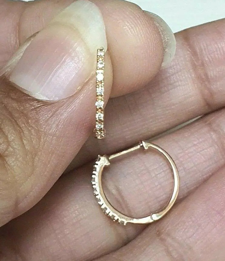 18ct Rose Gold Diamond Pair of Hoop Earrings 0.10ct 1.1mm wide  Diamond earring