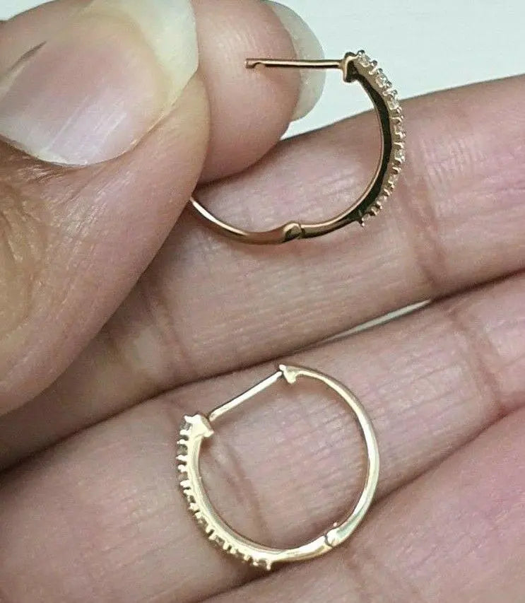 18ct Rose Gold Diamond Pair of Hoop Earrings 0.10ct 1.1mm wide  Diamond earring