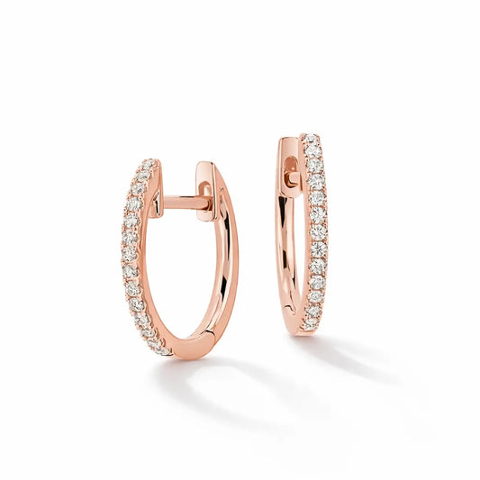18ct Rose Gold Diamond Pair of Hoop Earrings 0.10ct 1.1mm wide  Diamond earring