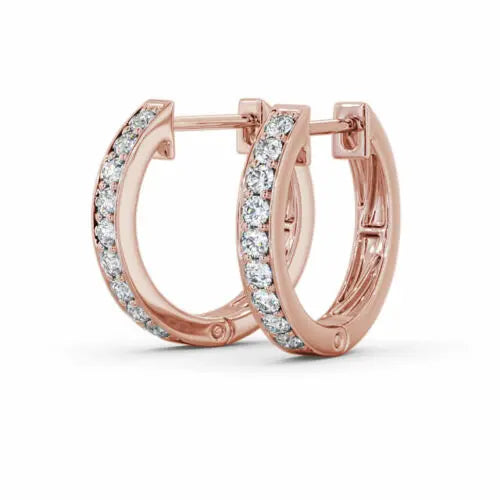18ct Rose Gold Diamond Set Pair of Hoop Earrings 0.20ct 14mm wide  Diamond earring