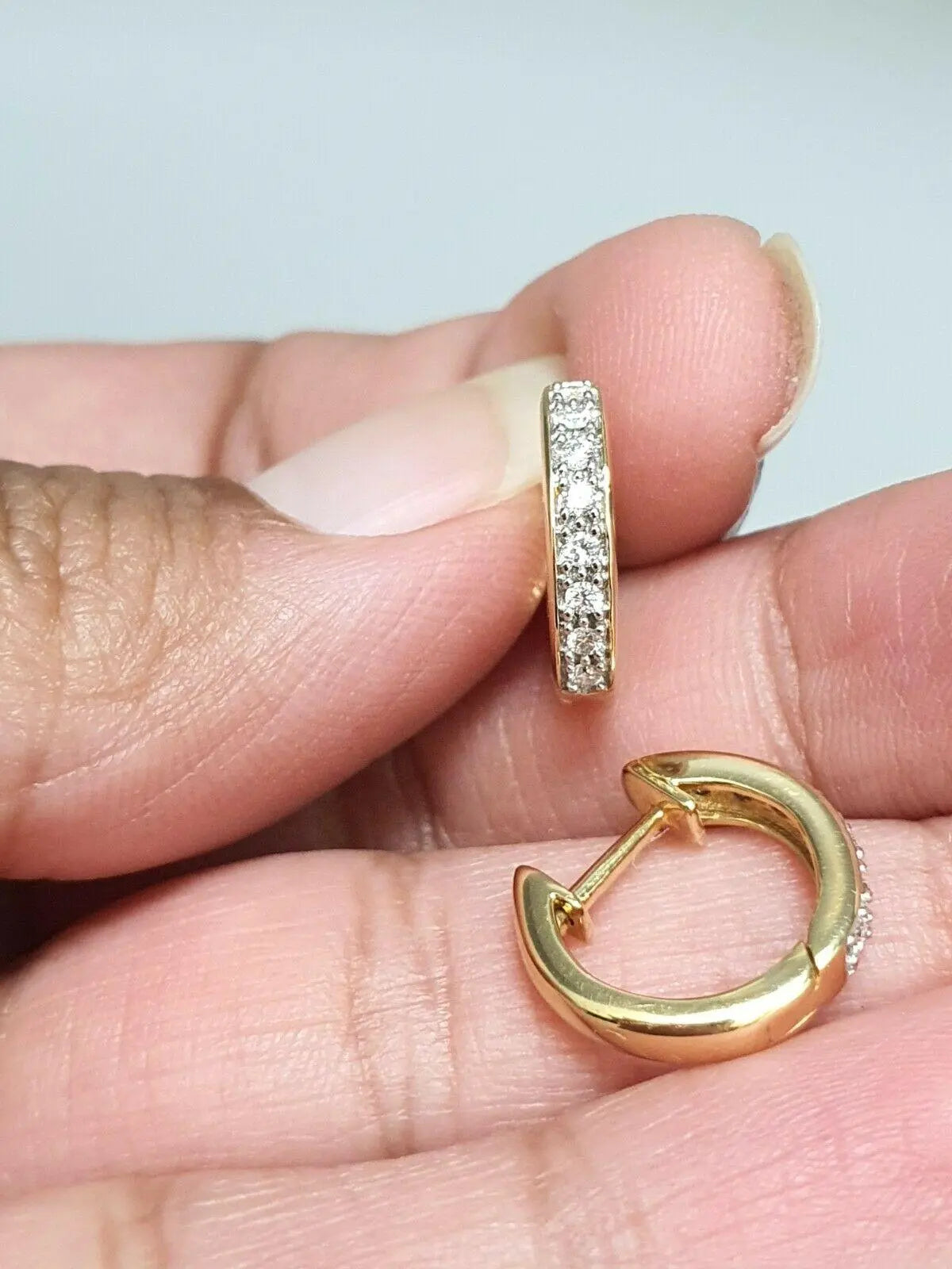 18ct Rose Gold Diamond Set Pair of Hoop Earrings 0.20ct 14mm wide  Diamond earring