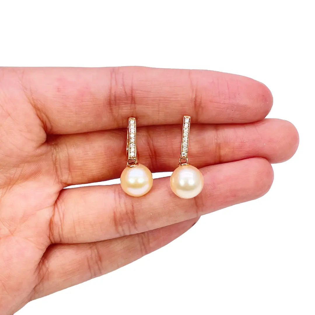 18ct Rose Gold Elegant Natural Diamonds & Pearl Drop Hoop Earrings 0.15ct  Gold earring