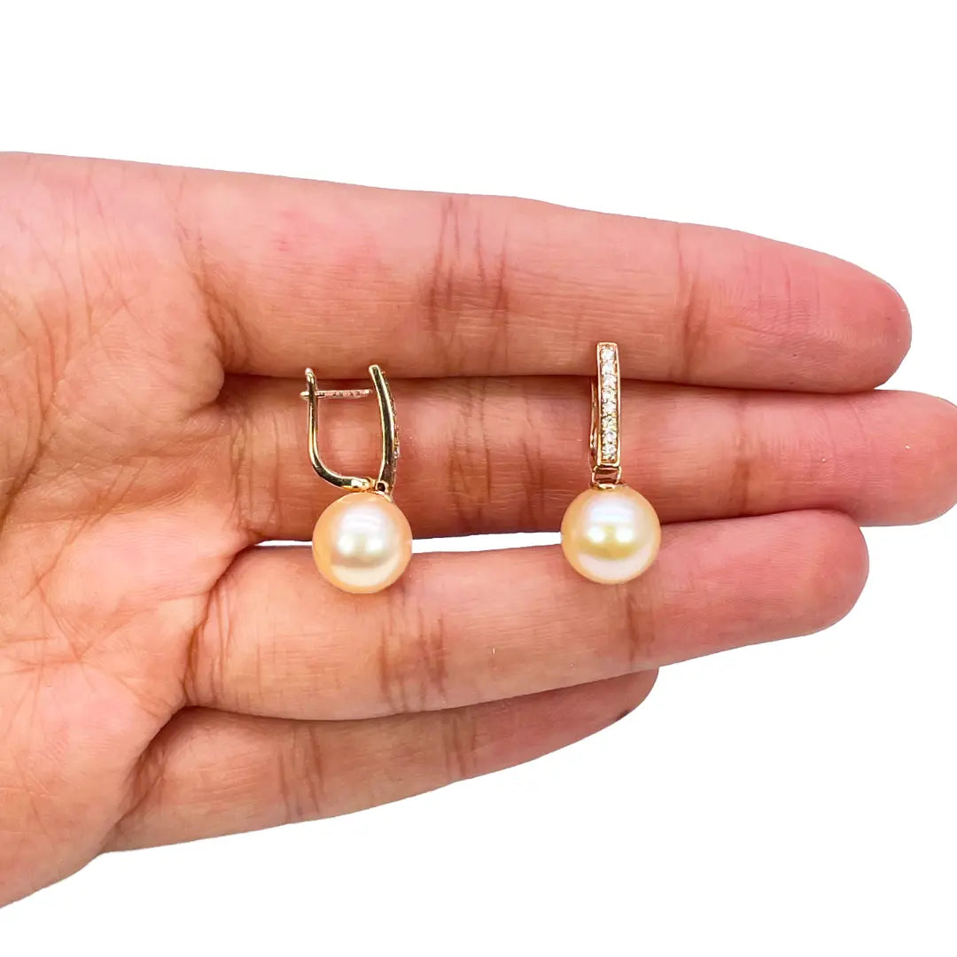 18ct Rose Gold Elegant Natural Diamonds & Pearl Drop Hoop Earrings 0.15ct  Gold earring