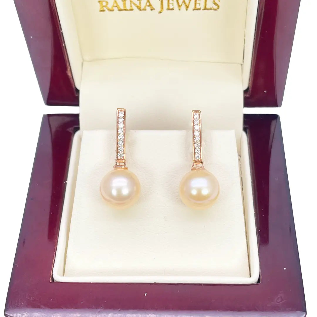 18ct Rose Gold Elegant Natural Diamonds & Pearl Drop Hoop Earrings 0.15ct  Gold earring