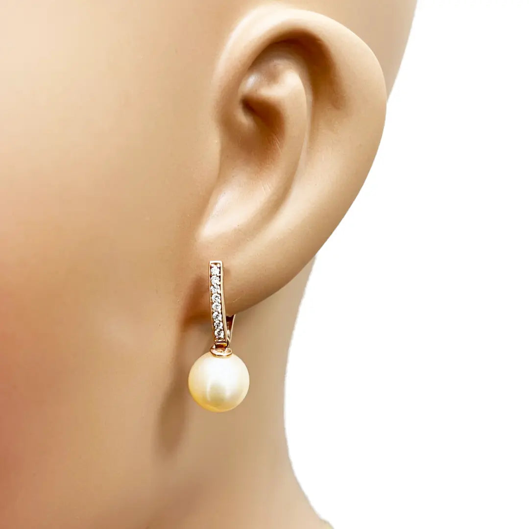 18ct Rose Gold Elegant Natural Diamonds & Pearl Drop Hoop Earrings 0.15ct  Gold earring