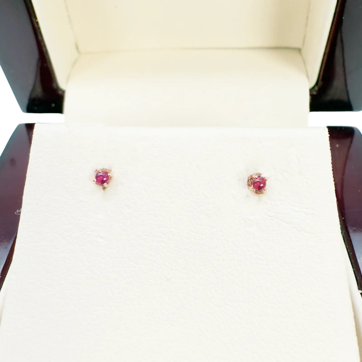 18ct Rose Gold Natural Round Ruby Kids Children's Stud Earrings 0.04ct 