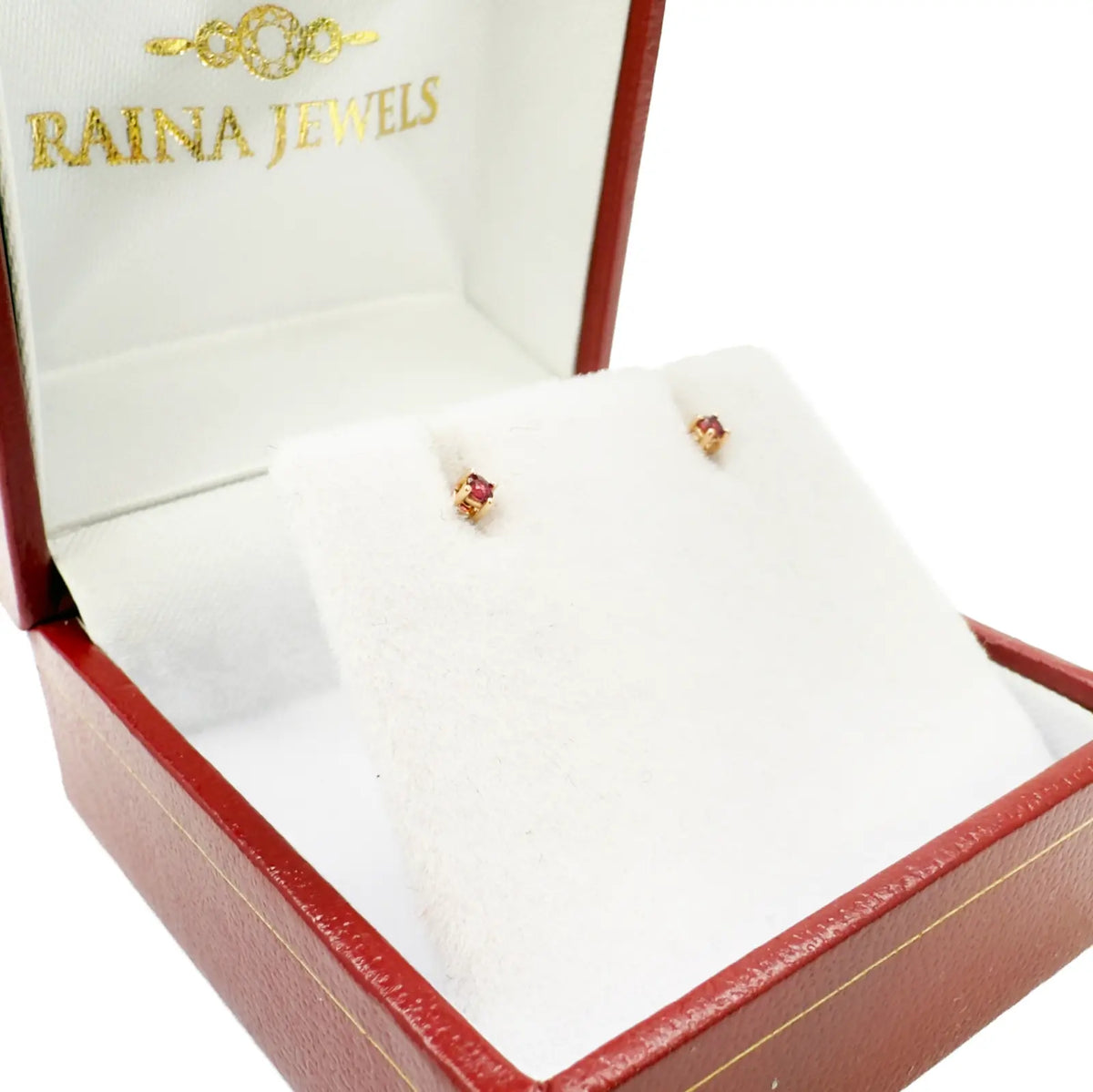 18ct Rose Gold Natural Round Ruby Kids Children's Stud Earrings 0.04ct 