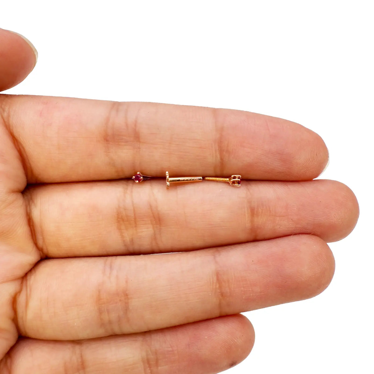 18ct Rose Gold Natural Round Ruby Kids Children's Stud Earrings 0.04ct 