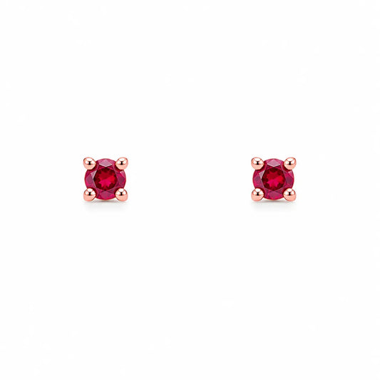18ct Rose Gold Natural Round Ruby Kids Children's Stud Earrings 0.04ct  Children's gold earring